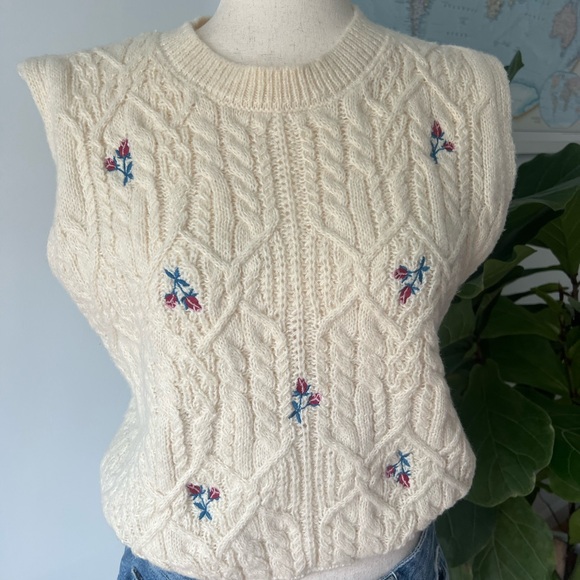 Aqua Cream Cable Knit Crew Neck Sweater - Picture 1 of 6